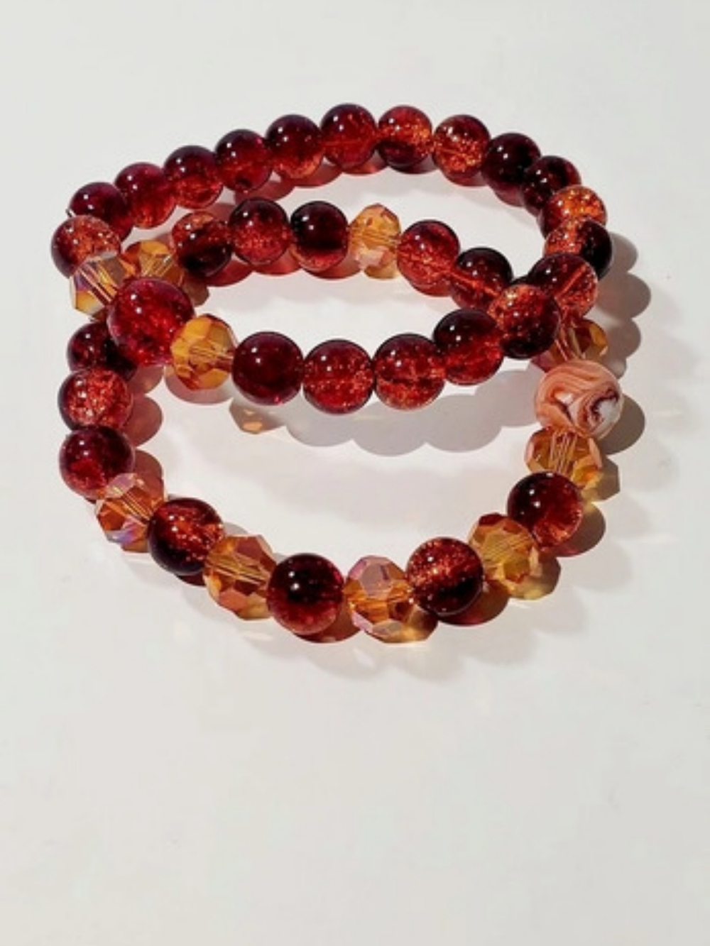 Glass Beaded Bracelet Stack in Red & Orange
